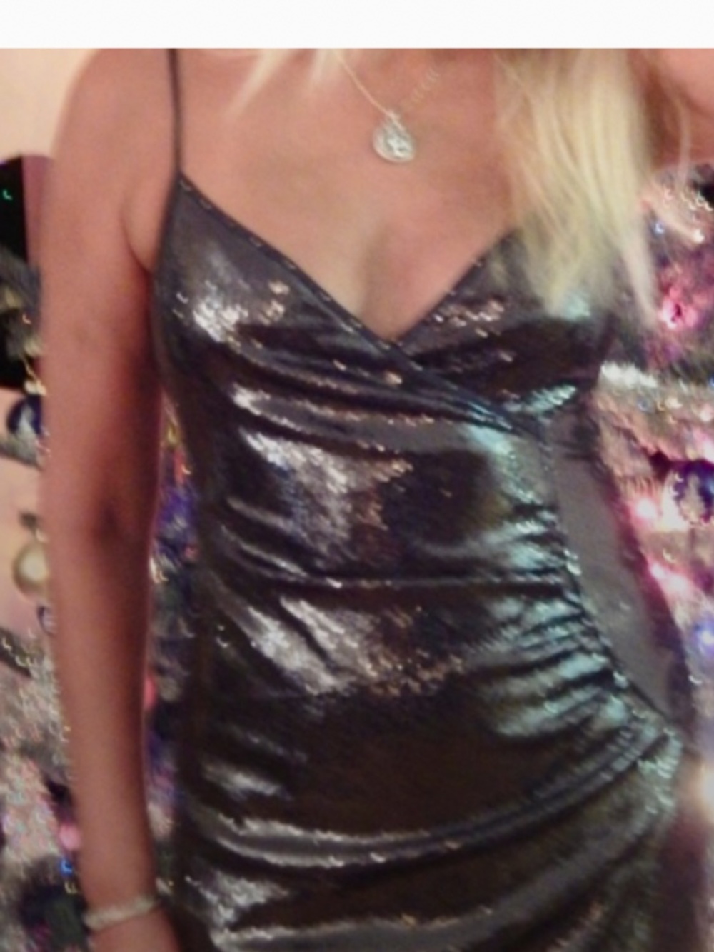Hale Bob SPARKLING METALLIC  GRAY mini dress. Size L - Picture 7 of 7